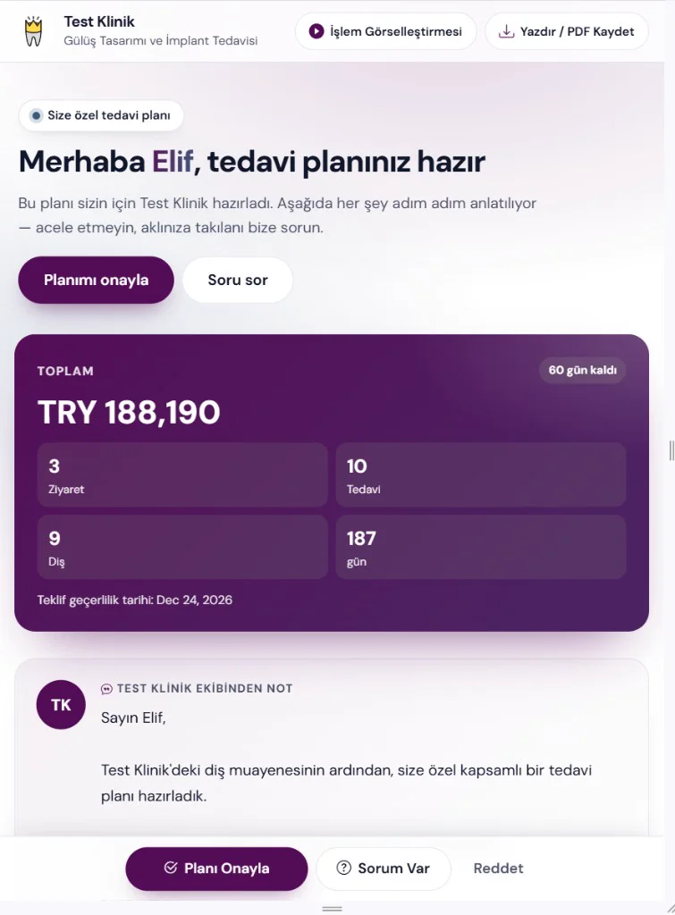 Hastanın telefonunda açılan plan sayfası